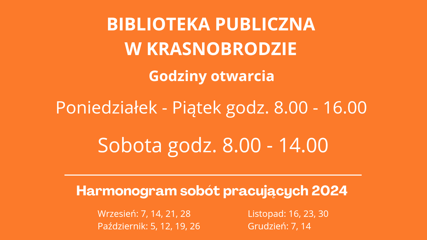 zmiana godzin pracy biblioteki